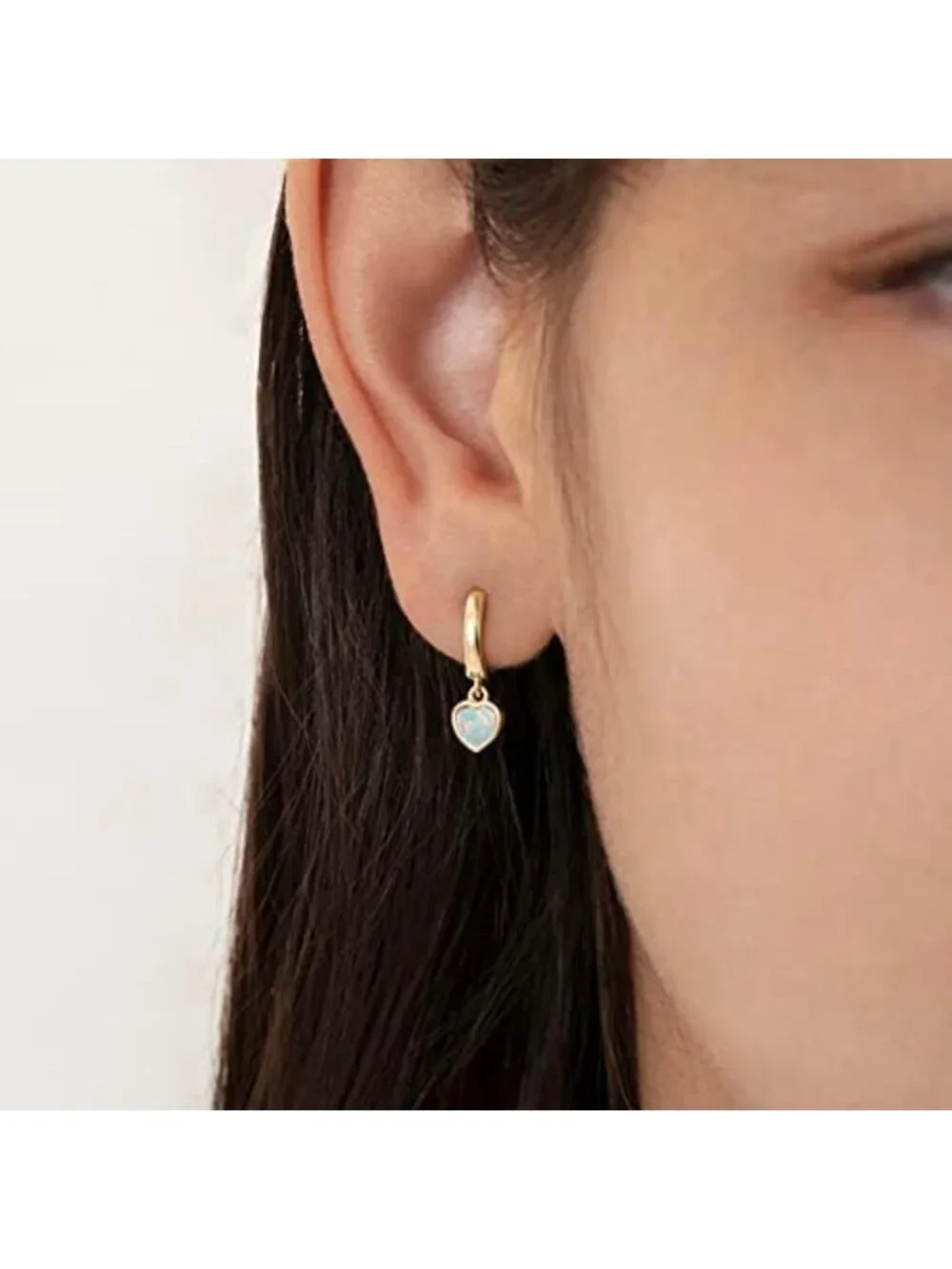 Sterling Silver Simulated Opal Heart Hoop Earrings for Girls - Trendy Jewelry